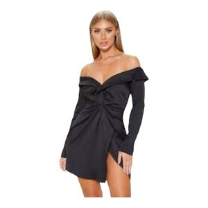 Black Bardot Knot Detail Blazer Dress, Women's Size 12.  PrettyLittleThing.